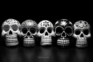 Day of the Dead Skulls Black and White. generative