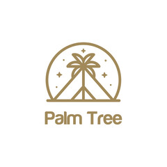 Palm tree logo line art vector simple minimalist illustration template. Beach sign or symbol for travel adventure outdoors business