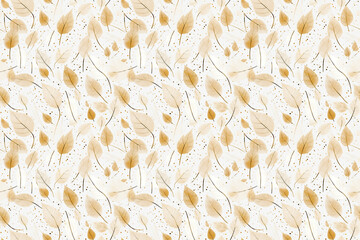 Obraz premium Natural seamless floral pattern with leaves. Light golden background with organic shapes. Abstract minimalist design.