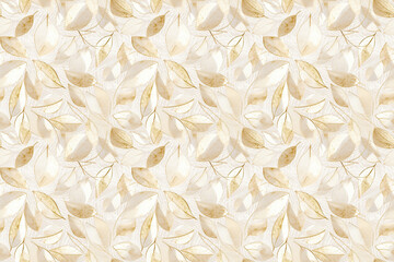 Natural seamless pattern with leaves.  Light golden background with organic shapes. Abstract minimalist design.