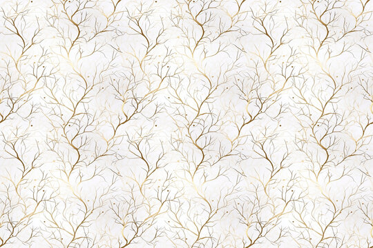 Natural seamless pattern with branches.  Light golden background with organic shapes. Abstract minimalist design.