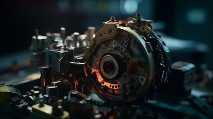 Fototapeta na wymiar Retro Vehicle Power: Industrial Machine's Metal Motor & Black Auto Technology in Antique Car Industry, generative AI