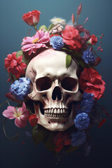skull with flowers.generative ai