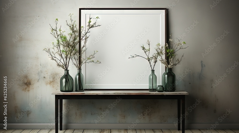 Poster three vases with flowers sit on a table in front of a mirror. generative ai