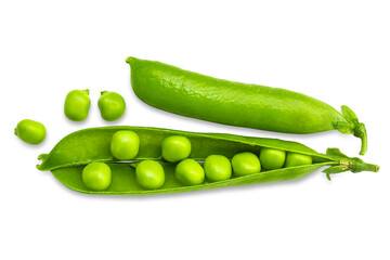 Fresh green peas in a pod, isolated on a transparent background.