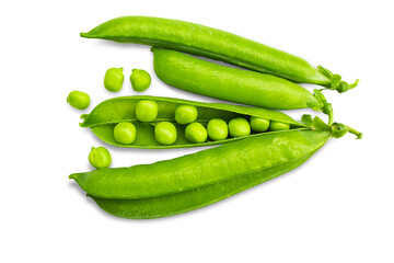 Fresh green peas in a pod, isolated on a transparent background.