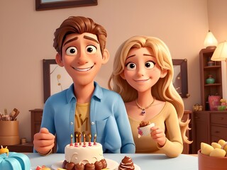 couple celebrating birthday,boyfriend or husband birthday celebration,cake cutting moment