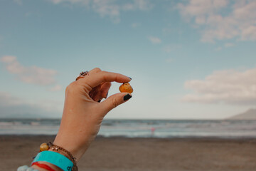 holding a seashell