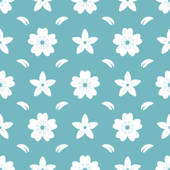 White abstract flowers and leaves floral seamless pattern