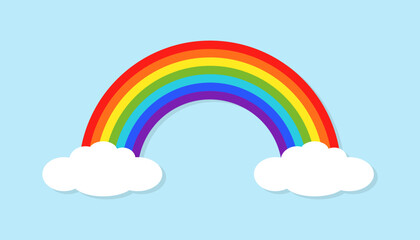 Rainbow and clouds flat vector illustration