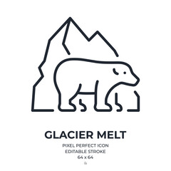 Glacier melt concept editable stroke outline icon isolated on white background flat vector illustration. Pixel perfect. 64 x 64.