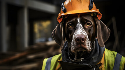 Hund mit Bauarbeiter Uniform Generative AI
