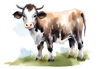 Cute cow, farm cartoon animals. Post processed AI generated image.