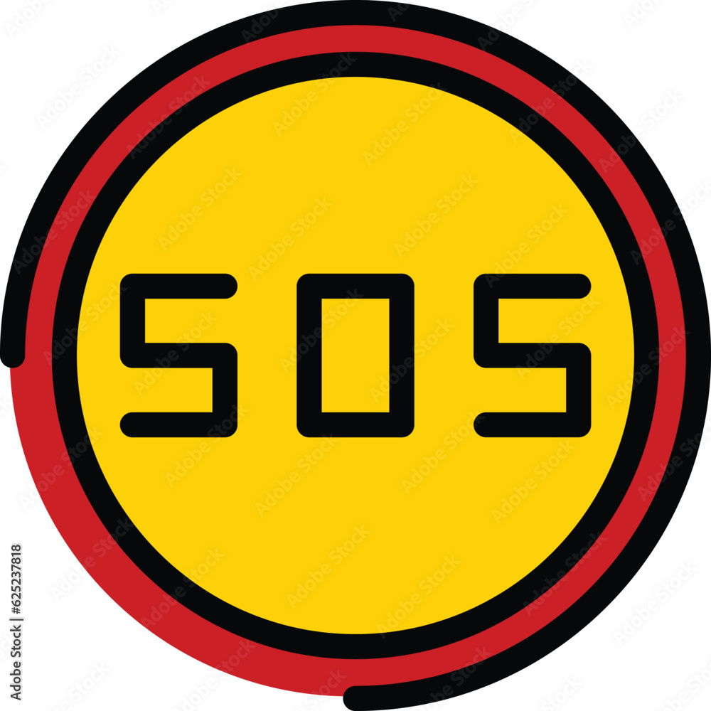 Poster sos button icon outline vector. emergency help. call hotline color flat
