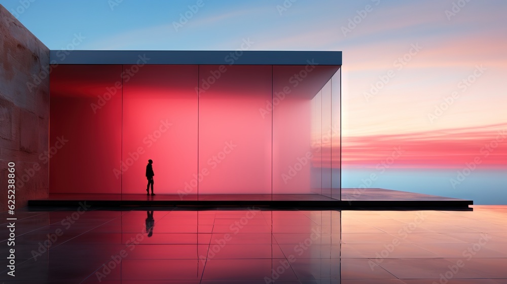 Aufkleber a person standing in front of a red wall with a reflection. generative ai