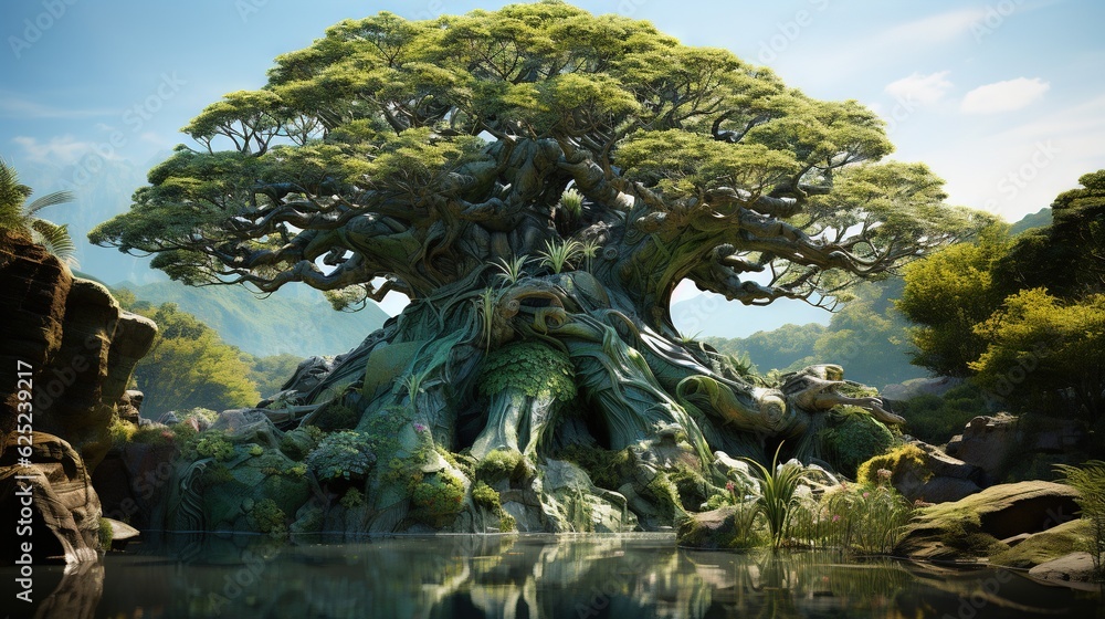 Poster a large tree with a lot of branches growing out of it. generative ai