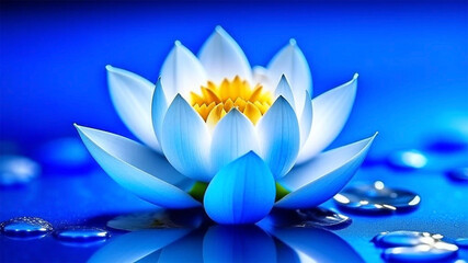 White lotus flower blossom on a blue background.Esoteric symbol,yoga,meditation concept for design.Generative AI. - obrazy, fototapety, plakaty