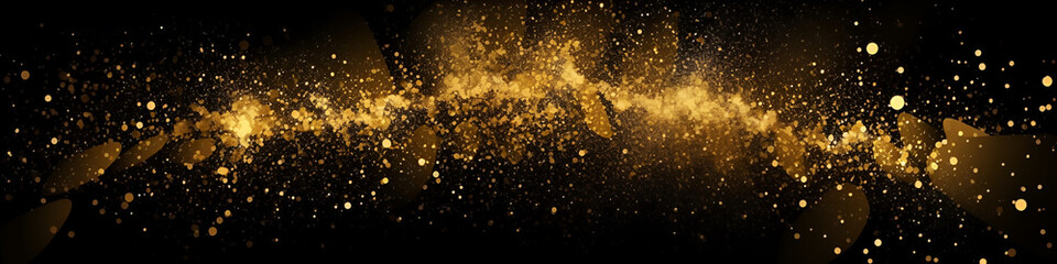 Fototapeta na wymiar Abstract banner festive golden shiny gold wave design element with glitter effect on dark background.