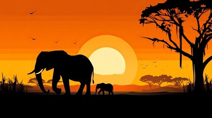 African Wildlife: Stunning Elephant Silhouette in Nature's Habitat: Generative AI