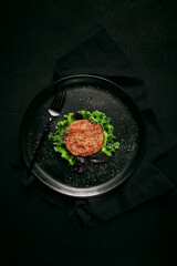 fried beef patties, top view, no people,