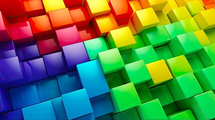 Fototapeta na wymiar Colorful Blocks - Rainbow Cube Abstract Background in Vibrant Colours of Red, Green and Blue - 3D Render: Generative AI