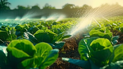 Efficient Irrigation Techniques for Watering Crops on Green Farms: Boosting Agriculture and Food Production. Generative AI - obrazy, fototapety, plakaty