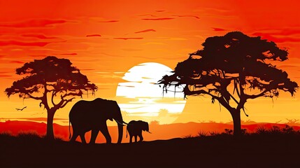 Fototapeta na wymiar Elephant Silhouette. Majestic Animal in African Sunset Highlighting the Wildlife of Safari: Generative AI