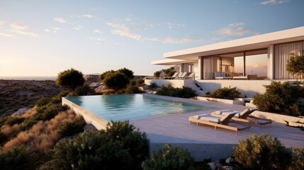 Fototapeta na wymiar Oceanview Oasis: Luxurious Hilltop Retreat - Generated by AI
