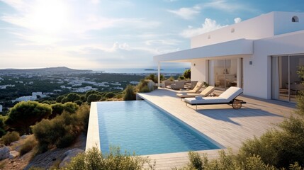 Fototapeta premium Seaside Summit: Luxurious Hotel on the Hill - Generated by AI