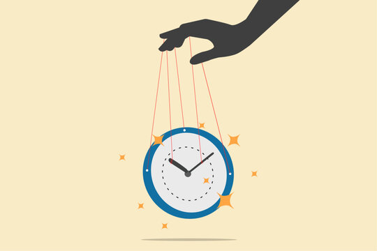 Businessman hand control the time with clock.concept of freedom or efficient time management, deadline, efficiency and productive