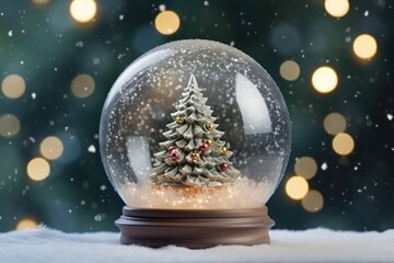 Fototapeta na wymiar Christmas Tree Sparkles in Glass Ball on Snow - Generative ai
