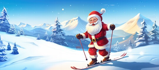 Illustration Banner of Santa Claus Hiting the Slopes: A Merry Skiing Christmas - Generative ai