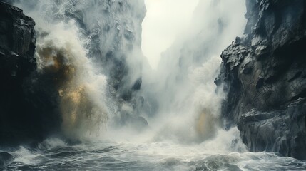  a large waterfall with water coming out of it's sides.  generative ai