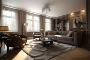 Naklejka na ściany i meble Modern interior furnishings, drawing room created with generative ai