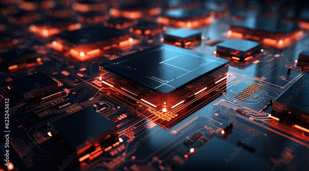 Poster abstract technology red cyber computer motherboard circuit with black empty space futuristic backgro