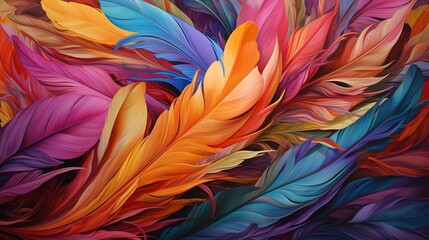 Abstract background. Silhouettes of flying feathers of different birds on the background. colorful