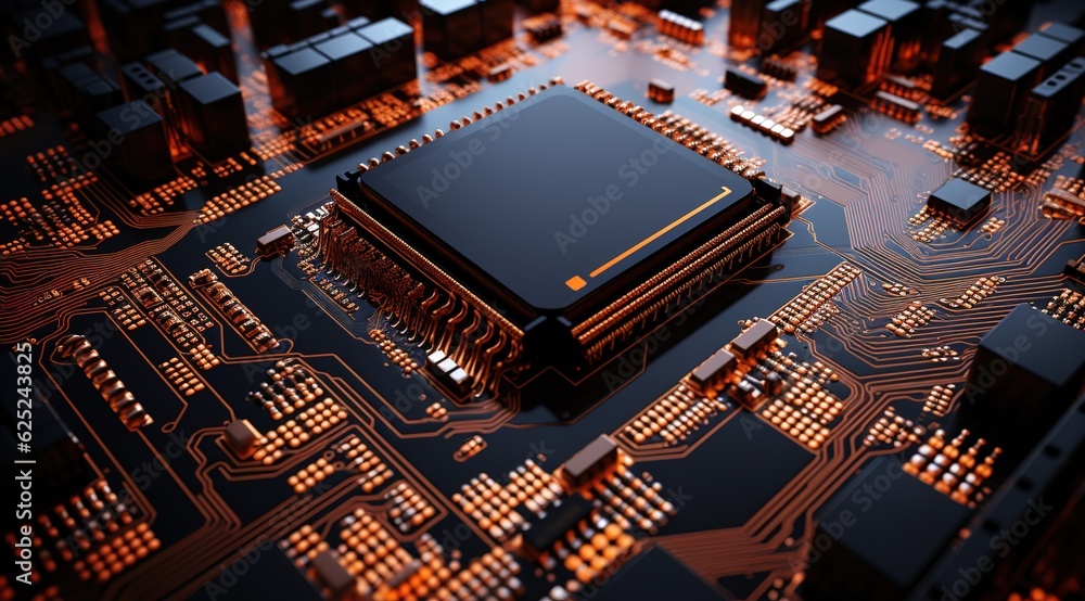 Poster abstract technology red cyber computer motherboard circuit with black empty space futuristic backgro