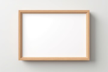 A large blank picture frame hangs on a wall, brown wooden frame, mockup, horizontal, landscape, generative ai