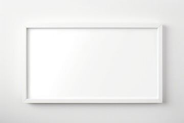 Obraz premium A large white blank picture frame hangs on a white wall, mockup, horizontal, landscape, generative ai