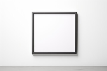 One empty frame hanging on a wall, thick black frame, square, mockup, generative AI