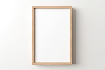 One empty frame hanging on a wall, brown wooden frame, portrait, mockup, generative AI