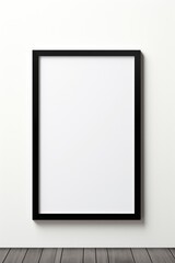 One empty frame hanging on a wall, thick black frame, portrait, mockup, generative AI