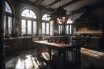 kitchen in a mansion, resident evil, large plan created with generative ai