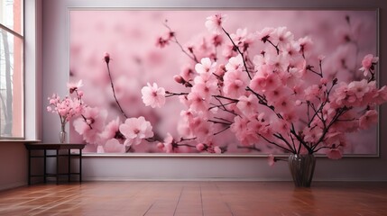  a vase with pink flowers in front of a pink wall.  generative ai