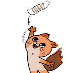 マスクを投げているリス