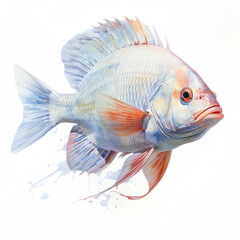 multi-colored fish painted with paints on a white background isolated watercolor large