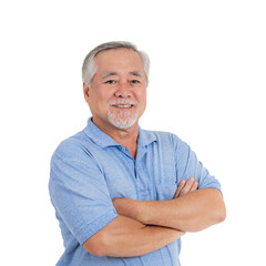 Portrait Asian senior man , old man , feel happy good health isolated on white background - lifestyle senior male concept