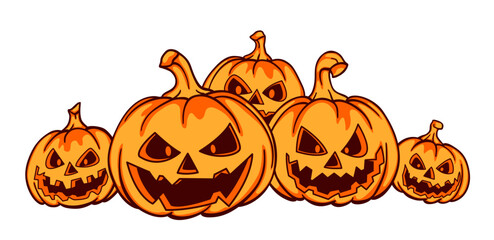 Set of pumpkin. happy halloween. Monsters faces. Scary print for design. Vector illustration.
