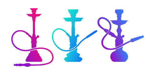 Shisha, hookah set gradient silhouette. Vector hookah illustration isolated on white.