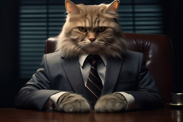 The Classy CEO: Professional Cat in a Business Suit at the Office, generative AI